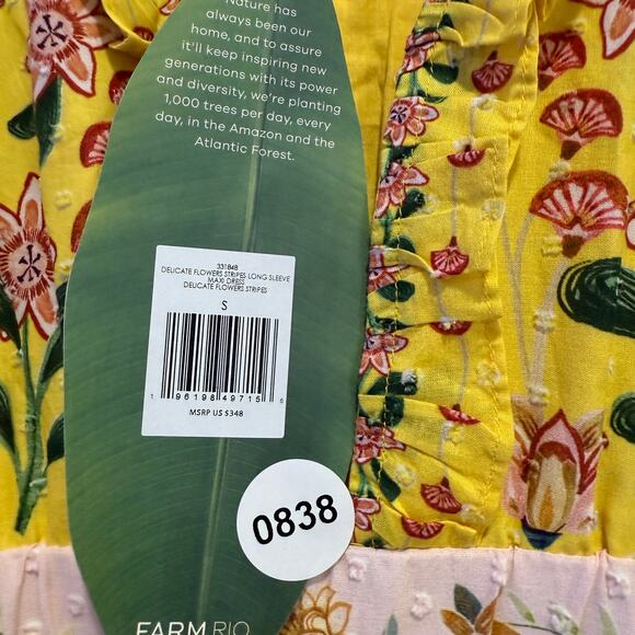 NEW NWT Farm Rio Delicate Flower Stripes Long Sleeve Tiered Maxi Dress Size S - Picture 12 of 12